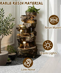 Outdoor Water Fountain With 5 Tiers Cascade Design Realistic Tree Trunk Style LED Lights For Garden Patio