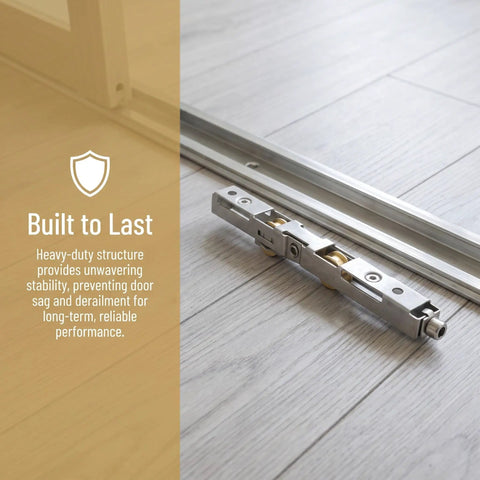 Top Tier Sliding Door Replacement Rollers Engineered For Legit Heavy Duty Use And Butter Smooth Gliding Action To Permanently Stop Squeaks And Sagging On Shower Patio Or Window Tracks Today on a wooden floor.