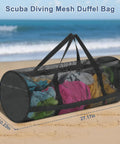 Diving Mesh Duffel Bag Large Capacity With Quick Dry Ventilation on a beach with splashproof pocket, 27.17in by 10.23in