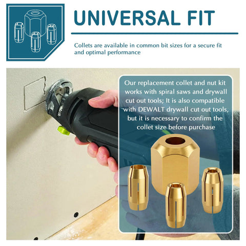 Pro Grade Replacement Collet And Nut Kit For Spiral Saws And Drywall Cut Out Tools With CN1 Fit, DEWALT Compatible in use