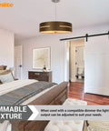 20 Inch LED Hanging Pendant Light With Mid Century Wood Drum Fixture Dope Vintage Style in modern bedroom setting