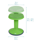 Grassy Green Sitwell Wobble Stool With Cushion Adjustable Height Active Seating From 17.7 to 23.6 inches, dimensions shown