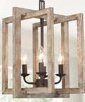 Cozy Rustic Farmhouse 4 Light Chandelier For Dining Rooms And Kitchen Islands Wood Pendant Lighting For Foyer And Hall Modern Rustic Vibe Decor With Distressed Finish 15 Inch Height.
