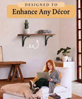 Heavy Duty 10 Inch Black L Shelf Brackets Set Of 4 holding shelf with books in living room setting.