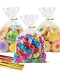 Clear Cellophane Treat Bags 5x7 Inches With 200 Twist Ties Red And Yellow For Gift Wrapping Cookies Desserts Bakery Candies Party Favors