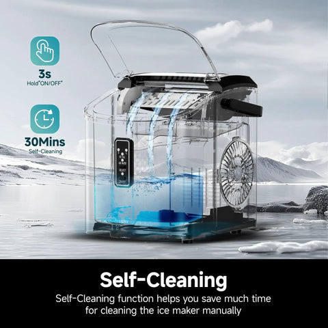 Beast Portable Countertop Ice Maker With Carry Handle, shown self-cleaning function in action