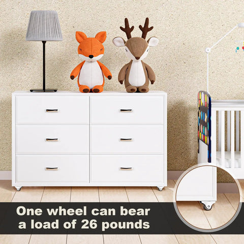 Heavy Duty Rigid Caster Wheels And Mounting Screws, 12 Pack Brown One Inch Furniture Casters shown under dresser with toys.