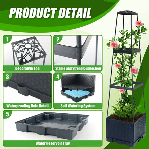 Product details of Two Pack Raised Garden Bed Tomato Planter Box With Trellis showing components and features