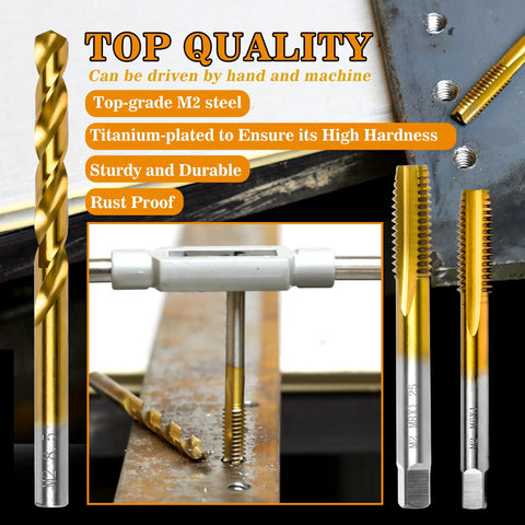 18 Piece Metric Drill And Tap Set With Tap Wrench M2 To M12 HSS Thread Taps And Drills For Metal Working in use