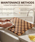 Real Deal Acacia Wood Checkered Cutting Board With Deep Juice Grooves And Solid Handles Large 17 Inch Butcher Block being oiled.