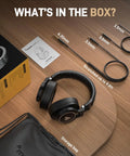 Studio Monitor DJ Headphones With 50mm Drivers Closed-Back Over-Ear Wired Headset For Music Production Recording Podcast Guitar Amp Or Keyboard 3.5mm To 6.35mm Jack MH700 Black with cables, manual, and storage bag on wooden surface