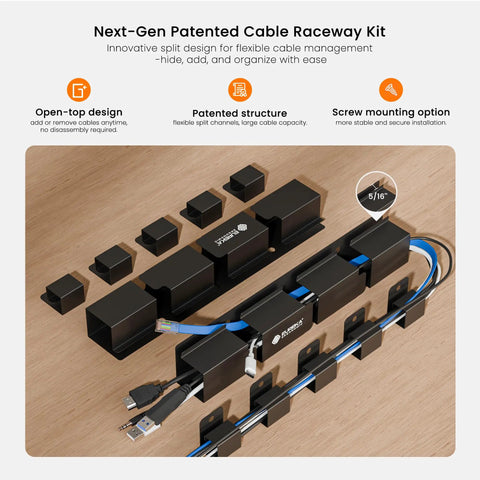 Dope 316 Piece Cable Management Organizer Kit with cable raceways and clips shown on wood surface