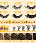 580 Piece Lash Clusters Kit For Natural DIY Eyelash Extensions includes 30D 40D 50D 60D 80D 100D clusters in 10 to 18 mm