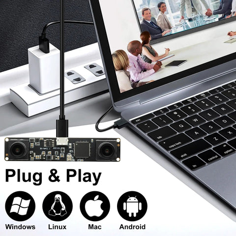 Dope Dual Lens Stereo USB Webcam Module, 1.3MP 960P HD Video, 3D VR Ready, OV9715 Sensor connected to laptop