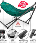 Combo Hammocks With Stand For Outdoor And Indoor Use, Heavy Duty 600 Lbs Capacity, Peacock, Medium, Features Overview