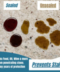 Easy Spray On Granite And Stone Countertop Sealer That Really Protects, Penetrates Deep, Wipes Clean Quick image showing sealed vs unsealed stone