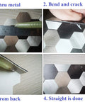 Cutting and bending Metal Mosaic Tile Backsplash Peel And Stick Easy DIY Oblong 12x12 Inch Sheets in Coffee Copper Brown Mix