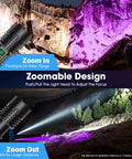 Rechargeable UV Blacklight Flashlight With High Lumens for pet pee detection and resin curing zoomable design in outdoor use