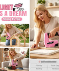 Image of a woman using a Cordless 2 In 1 Electric Staple Gun And Brad Nailer Kit With 2000Mah Battery Fasteners And Remover for furniture repairs.