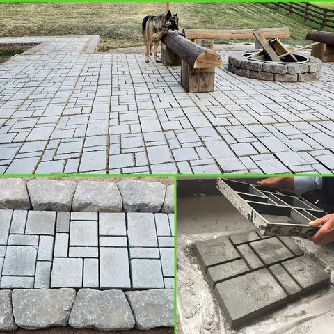 Oversized Walk Maker Concrete Molds 10 Grid Paver Form No Brainer DIY Pathway with varied brick-like path designs.