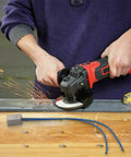 Hardcore Soft Start Module For Angle Grinder 15A 250V shown with angle grinder in use, sparks flying, on metal surface.