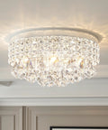 Four Light Crystal Chandelier With Modern Drum Ceiling Light Fixture And Raindrop Flush Mount Round Metal Shade In Chrome Finish