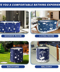 Portable Folding Bathtub Soak Tub For Tiny Bathrooms And Showers in different settings, Starry Night Blue design, space-saving