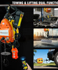 1100 Lbs Electric Hoist Winch, 1500W Portable Power Crane With 98 Ft Lift Height and remote for towing and lifting functions.