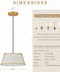 AyshwillDec 10" Modern Gold Linen Pendant Light Dining Room Bulb Included, 9.8" diameter, fabric shade, adjustable height.