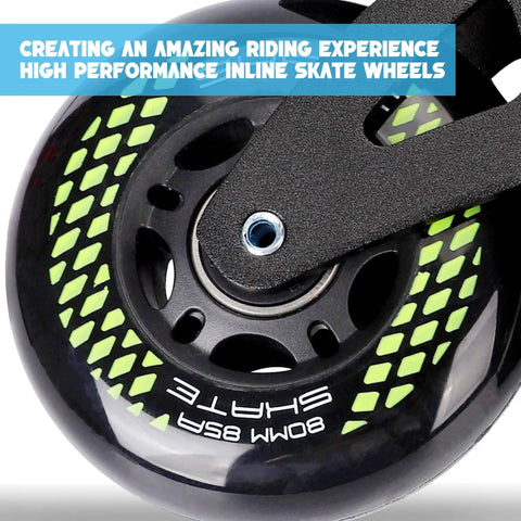 Close-up of 80mm inline skate wheel, textured design with ABEC9 bearings, from 8 Pack Inline Skate Wheels Set With 72mm 76mm 80mm Options ABEC9 Bearings 85A PU Spacers Included Fits Rollerblade Roller Derby And K2 Skates For Ultra Smooth Rides Easy Replacements And Pro Grade Grip.