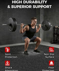 Man squatting on Interlocking Gym Floor Tiles 0.56 Inch Thick, 24 By 24 Inch, 12 Piece Set, EVA Foam Exercise Mats With Rubber Top, Non Slip Surface