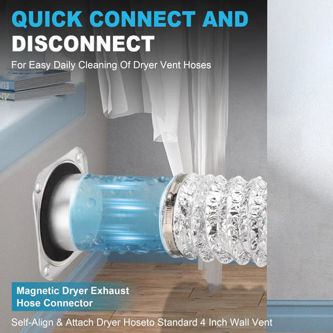 Magnetic Dryer Vent Kit With 1-Second Snap, Airtight Seal, And Easy Clean 4 Inch Duct; Includes 2 Clamps And A 2.8ft Hose image