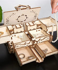 Antique Box 3D Wooden Puzzle Kit For Adults Craft Your Own DIY Mechanical Model Brain Teaser Hobby Set For Home Decor Jewelry Box Project Hands On Fun Today, open wooden jewelry box with six drawers