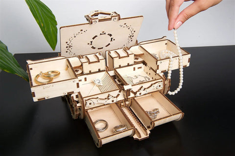 Antique Box 3D Wooden Puzzle Kit For Adults Craft Your Own DIY Mechanical Model Brain Teaser Hobby Set For Home Decor Jewelry Box Project Hands On Fun Today, open wooden jewelry box with six drawers