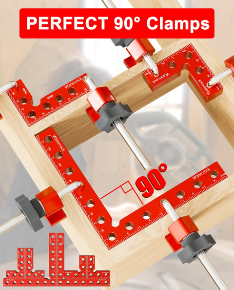 12 Pack Corner Clamps For Woodworking 90 Degree Right Angle Aluminum Clamps in use on wooden frame