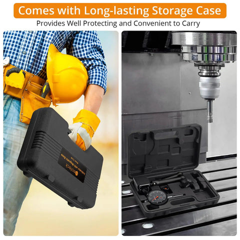 Dial Indicator 0 To 1 Inch With 0.001 Inch Resolution And 132 Pound Magnetic Base For Lathe 3D Printer CNC Automotive And Lab Use In Imperial Gauge Set With Storage Case shown in storage case.