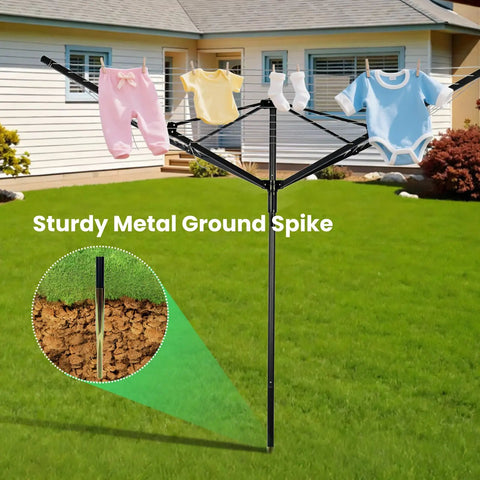 Outdoor Clothes Drying Rack With 4 Aluminum Arms Folding Rotary Dryer 12 Lines Spanning 165 Feet Of Drying Space in backyard