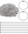 Bulk 500 Pieces Ball Chain Keychains, 3.9 Inch Beaded Dog Tag Chains, Silver Nickel Plated Key Chain Links, Connector Chains For Keychains, 2.4mm Bead Size shown coiled and straight