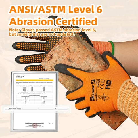 Foam Nitrile Coated Safety Gardening Work Gloves With MicroDot Grip, lightweight breathable 15 gauge nylon, holding a brick, size S
