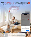 Wireless Smart Smoke Detector 3 Pack Interconnected Fire Alarm System With Smart Gateway Hub UL 217 Certified showing app control and testing.