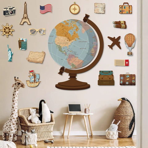 Travel Theme Bulletin Board Set With Vintage Globe Cutouts And World Map Decor For Classrooms Back To School Wall Display Ideal