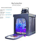 Large 3D Printer Resin Curing Station with UV Light and Solar Turntable, 8.27x8.67x10.24 inch enclosure, model examples visible