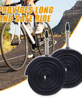 Two Pack 700x28C And 32C Bike Tubes With 48Mm FV Presta Valve For 700C Road Bikes, shown with a cyclist on the road