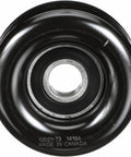 Gates 38006 drive align belt drive idler pulley, black metal with silver bearing, front view