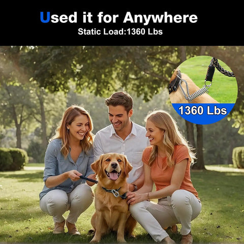 Built Tough No Rust 304 Stainless Steel Carabiner Clips 8 Pack 1360 Lb Capacity 2.36 Inch D Ring Snap Hooks For Gym Use And Dog Leashes Keychains And Outdoor Gear shown holding a dog leash in a park setting