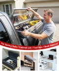 Heavy Duty Gas Struts 30 Lb Force Lift Supports 8 Inch Pair Sx075P30 opening toolbox lid, showcasing organized tools inside.