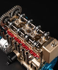 Premium Metal Inline Four Cylinder Engine Model Kit with detailed anodized aluminum parts from above view.