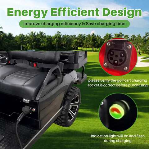 Rugged 10 Foot 3 Pin Charging Cable For Evolution Icon Golf Cart 48V Electric Vehicle demonstrating energy efficiency design.