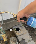 Two 1Lb Empty Propane Tanks for Torch Soldering and Welding being used with a handheld torch, Refillable and Portable, Blue, 2 Pack