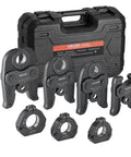 VEVOR 7 Piece VMP Pressing Kit With 3540 Actuator And Jaws For 1/2 To 2 Inch Carbon Steel Piping includes various crimping jaws in case.